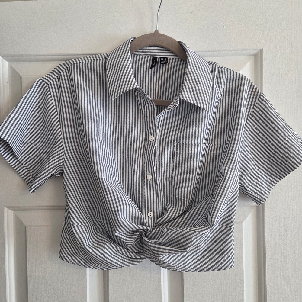 Vero Moda Navy and White Striped Shirt